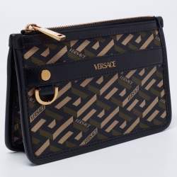 Pre Owned Versace Black Coated Canvas and Leather La Greca Clutch