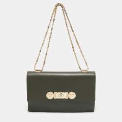 Pre Owned Versace Grey Leather Medusa Shoulder Bag
