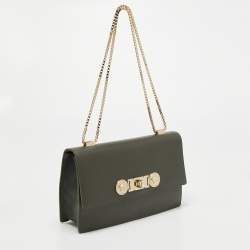 Pre Owned Versace Grey Leather Medusa Shoulder Bag