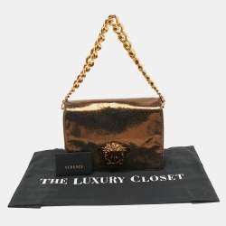 Pre Owned Versace Metallic Brown Suede and Leather Medusa Sultan Shoulder Bag