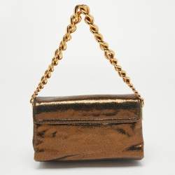 Pre Owned Versace Metallic Brown Suede and Leather Medusa Sultan Shoulder Bag