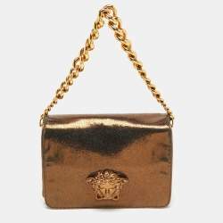 Pre Owned Versace Metallic Brown Suede and Leather Medusa Sultan Shoulder Bag