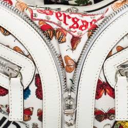 Pre Owned Versace White/Black Printed Canvas,and Leather Shoulder Bag
