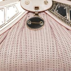 Pre Owned Versace Pink Fabric Mirror Frame Chain Shoulder Bag