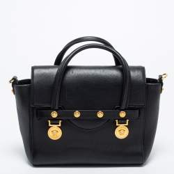 Pre Owned Versace Black Leather Medusa Medallion Tote
