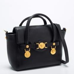 Pre Owned Versace Black Leather Medusa Medallion Tote