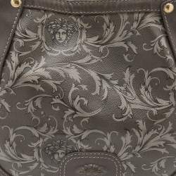 Pre Owned Versace Grey Leather Majolica Print Medusa Hobo