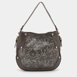 Pre Owned Versace Grey Leather Majolica Print Medusa Hobo