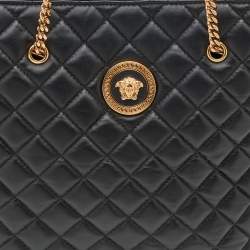 Pre Owned Versace Black Quilted Leather Medusa Tote