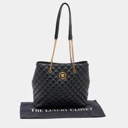 Pre Owned Versace Black Quilted Leather Medusa Tote