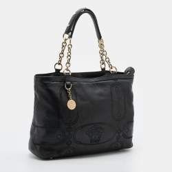 Pre Owned Versace Black Leather Tote
