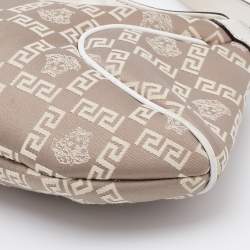 Pre Owned Versace Beige/White Signature Canvas and Leather Baguette