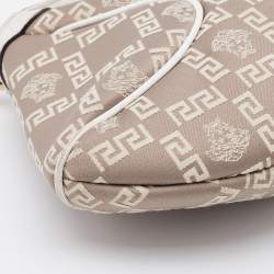 Pre Owned Versace Beige/White Signature Canvas and Leather Baguette