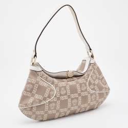 Pre Owned Versace Beige/White Signature Canvas and Leather Baguette