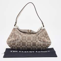 Pre Owned Versace Beige/White Signature Canvas and Leather Baguette