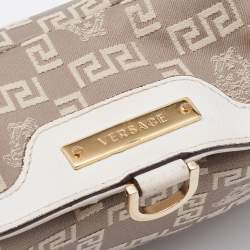 Pre Owned Versace Beige/White Signature Canvas and Leather Baguette