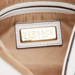 Pre Owned Versace Beige/White Signature Canvas and Leather Baguette