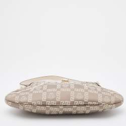 Pre Owned Versace Beige/White Signature Canvas and Leather Baguette