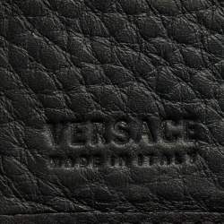 Pre Owned Versace Black Leather French Compact Wallet