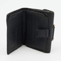 Pre Owned Versace Black Leather French Compact Wallet