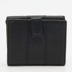 Pre Owned Versace Black Leather French Compact Wallet