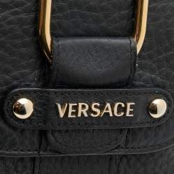 Pre Owned Versace Black Leather French Compact Wallet