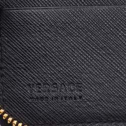 Pre Owned Versace Black Leather Embellished Zip Around Bifold Wallet