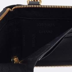 Pre Owned Versace Black Leather Embellished Zip Around Bifold Wallet