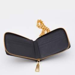Pre Owned Versace Black Leather Embellished Zip Around Bifold Wallet