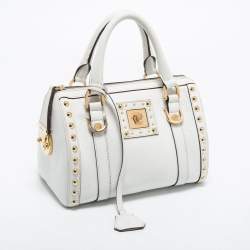 Pre Owned Versace White Leather Small Snap Out Of It Satchel
