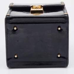 Pre Owned Versace Black Leather Vintage Sun Vanity Box Trunk Handle Bag
