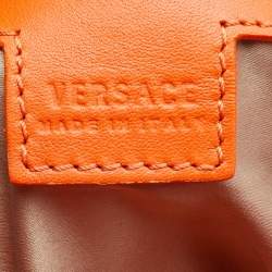 Pre Owned Versace Orange Leather Medusa Logo Braided Handle Hobo