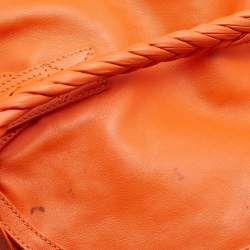 Pre Owned Versace Orange Leather Medusa Logo Braided Handle Hobo