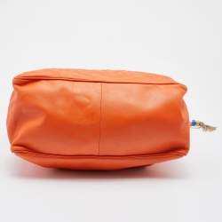 Pre Owned Versace Orange Leather Medusa Logo Braided Handle Hobo