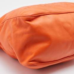 Pre Owned Versace Orange Leather Medusa Logo Braided Handle Hobo
