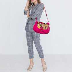 Pre Owned Versace Multicolor Printed Fabric and Leather Chain Shoulder Bag