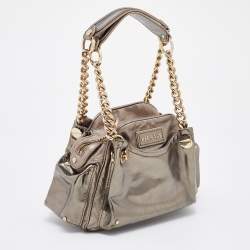 Versace Metallic Patent Leather Chain Link Satchel