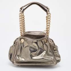 Versace Metallic Patent Leather Chain Link Satchel