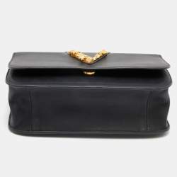 Versace Black Leather Small Virtus Flap Top Handle Bag