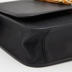 Versace Black Leather Small Virtus Flap Top Handle Bag