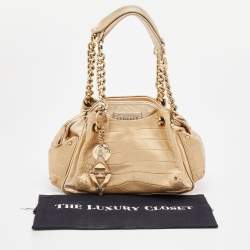 Pre Owned Versace Metallic Gold Croc Embossed Leather Chain Satchel