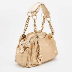 Pre Owned Versace Metallic Gold Croc Embossed Leather Chain Satchel