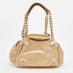 Pre Owned Versace Metallic Gold Croc Embossed Leather Chain Satchel