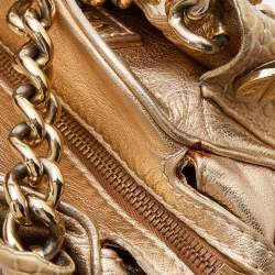Pre Owned Versace Metallic Gold Croc Embossed Leather Chain Satchel