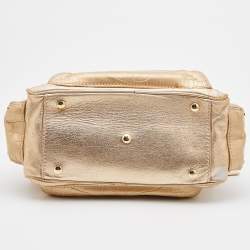 Pre Owned Versace Metallic Gold Croc Embossed Leather Chain Satchel