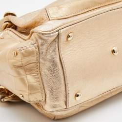 Pre Owned Versace Metallic Gold Croc Embossed Leather Chain Satchel
