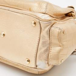 Pre Owned Versace Metallic Gold Croc Embossed Leather Chain Satchel
