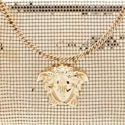 Pre Owned Versace Metallic Gold Metal Mesh Palazzo Medusa Chain Clutch