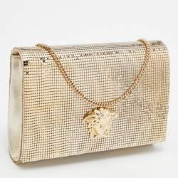 Pre Owned Versace Metallic Gold Metal Mesh Palazzo Medusa Chain Clutch
