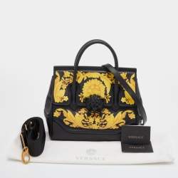 Versace Black/Yellow Baroque Print Leather Palazzo Empire Satchel